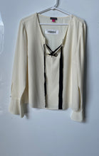 Load image into Gallery viewer, Vince Camuto Womens Beige And Black Long Sleeve Tie Neck Blouse Top Size Large