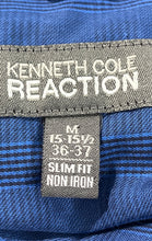 Load image into Gallery viewer, Kenneth Cole Reaction Mens Blue Plaid Slim Fit Non-Iron Dress Shirt Size M