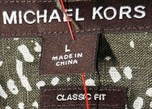 Load image into Gallery viewer, Michael Kors Mens Green White Printed Classic Fit Button-Up Shirt Size L