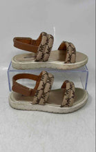 Load image into Gallery viewer, Michael Kors Girls Beige White Logo Print Open Toe Slingback Sandals Size 12