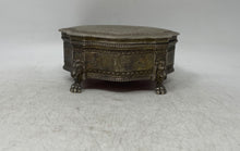 Load image into Gallery viewer, Silver-Tone Engraved British Royal Coat Of Arms Lion Paw Footed Oval Jewelry Box