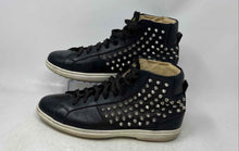 Load image into Gallery viewer, Atelier Mens Black Silver White Leather Lace-Up Studded Sneaker Shoes Size 8