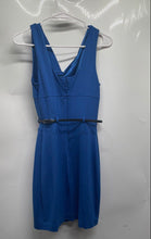 Load image into Gallery viewer, Bebe Womens Blue Belted Sleeveless Cowl Neck Back Zip Sheath Dress Size Small