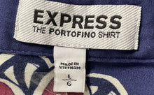 Load image into Gallery viewer, Express Womens Blue Floral Long Sleeve The Portofino Button-Up Shirt Size Large