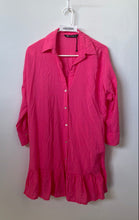 Load image into Gallery viewer, Zara Womens Pink Long Sleeve Collared Ruffle Hem Shirt Dress Size Medium