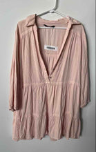 Load image into Gallery viewer, Zara Womens Pink Woven V-Neck Collared Button Front Mini Dress Size Large