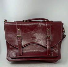 Load image into Gallery viewer, Ecosusi Womens Wilder Red Leather Adjustable Strap Double Buckle Flap Briefcase