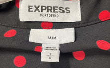 Load image into Gallery viewer, Express Womens Black Red Polka Dot Long Sleeve Collared Button-Up Shirt Size L