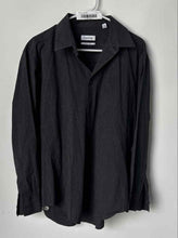 Load image into Gallery viewer, Calvin Klein Mens Black White Striped Slim Fit Stretch Dress Shirt Size 17 32/33