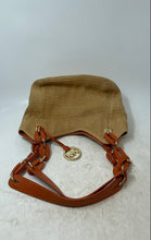Load image into Gallery viewer, Michael Kors Womens Brown Orange Woven Straw Charm Hobo Shoulder Bag