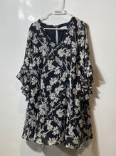 Load image into Gallery viewer, Calvin Klein Womens Black White Floral 3/4 Sleeve V-Neck Shift Dress Size 14