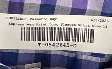 Load image into Gallery viewer, Express Mens Purple Blue Plaid Long Sleeve Fitted Dress Shirt Size Small 14-14.5