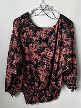Load image into Gallery viewer, Vince Camuto Womens Black Pink Floral Smocked Long Sleeve Pullover Blouse Top M