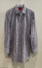 Load image into Gallery viewer, Hugo Boss Mens White Blue Geometric Slim Fit Collared Dress Shirt Size 16