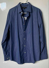 Load image into Gallery viewer, Banana Republic Mens Blue Dotted Non-Iron Slim Fit Long Sleeve Dress Shirt Sz L