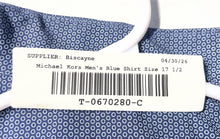Load image into Gallery viewer, Michael Kors Mens Blue White Geometric Print Slim Fit Dress Shirt Size 17 1/2