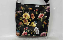 Load image into Gallery viewer, Rosetti Womens Black And Multicolor Floral Faux Leather Crossbody Handbag