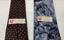 Load image into Gallery viewer, Pair Of All silk Mens Brown And Gray Printed Keeper Loop Adjustable Pointed Ties