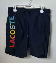 Load image into Gallery viewer, Lacoste Mens Blue Flat Front Elastic Waist Drawstring Swim Trunk Shorts Size 3