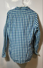 Load image into Gallery viewer, Express Mens Teal Gingham Cotton Long Sleeve Collared Dress Shirt Size Large