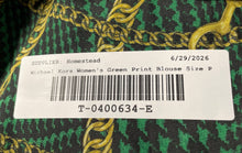 Load image into Gallery viewer, Michael Kors Womens Green Gold Chain Print Smocked Waist Blouse Top Size P