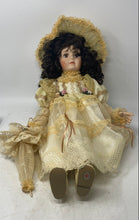 Load image into Gallery viewer, Vintage Victorian Collectible Brown Eyes Curly Hair Porcelain Doll In Lace Gown
