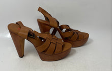 Load image into Gallery viewer, Michael Kors Womens Brown Leather Open Toe Wood Cone Platform Heels Size 8