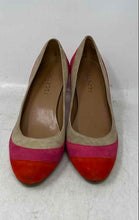 Load image into Gallery viewer, Talbots Womens Orange Pink Tan Striped Suede Round Toe Block Pump Heels Size 7 B