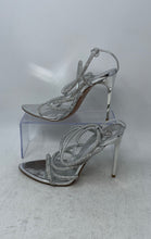 Load image into Gallery viewer, Steve Madden Womens Silver Glitter Buckle Stiletto Strappy Heels Size 8M
