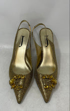 Load image into Gallery viewer, J. Renee Womens Gold Pointed Toe Kitten Slingback Heels Size 9.5M