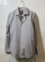 Load image into Gallery viewer, Hugo Boss Mens Gray White Striped Print Slim Fit Stretch Dress Shirt Size L 16.5