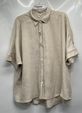Load image into Gallery viewer, Max Studio London Womens Beige Short Sleeve Pointed Collar Button-Up Shirt Sz XL