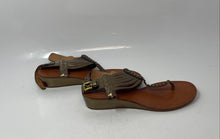 Load image into Gallery viewer, Coach Womens Metallic Gold Leather Slip-On Wedge Thong Sandals Size 6B