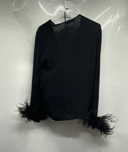 Load image into Gallery viewer, Zara Womens Black Feathered Long Sleeve V-Neck Blouse Top Size XS