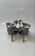 Load image into Gallery viewer, Michael Kors Womens Black Snake Print Leather Stiletto Ankle Strap Heels Size 7M