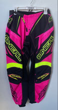 Load image into Gallery viewer, O'Neal Womens Black Pink Yellow Element Motorcycle Pants Size 7/8 Some Stains