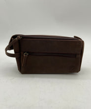 Load image into Gallery viewer, Rustic Town Mens Brown Genuine Leather Dual Zippered Opening Travel Toiletry Bag
