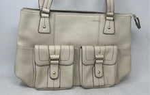 Load image into Gallery viewer, Fossil Womens Beige Pebbled Leather Studded Dual Front Pockets Zip Top Tote Bag