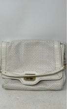 Load image into Gallery viewer, Cole Haan Womens White Perforated Leather Turn Lock Flap Shoulder Handbag