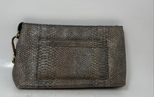 Load image into Gallery viewer, Donald J Pliner Womens Gray Snakeskin Embossed Leather Zip Top Wristlet Wallet