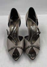 Load image into Gallery viewer, Authentic Salvatore Ferragamo Womens Gray High Ankle Strap Heels Sz 5.5 Stained