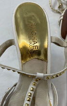 Load image into Gallery viewer, Michael Kors Womens White Brown Gold Studded Wedge Platform Sandals Size 6.5M