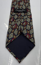 Load image into Gallery viewer, Christian Dior Mens Green Red Geometric Diamond Silk Keeper Loop Pointed Tie