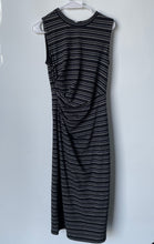 Load image into Gallery viewer, Loft Womens Black White Striped Sleeveless Back Zip Ruched Sheath Dress Size 0