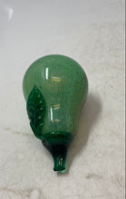 Load image into Gallery viewer, Hand Blown Art Glass Green Pear Shaped With Leaf Design Decorative Paperweight