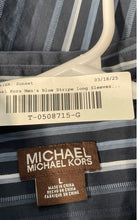 Load image into Gallery viewer, Michael Kors Mens Blue Striped Collared Long Sleeves Button-Up Shirt Size L