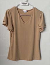 Load image into Gallery viewer, Calvin Klein Womens Khaki Short Flutter Sleeve V-Neck Pullover Blouse Top Size S