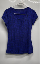 Load image into Gallery viewer, Worthington Womens Black Blue Printed Short Sleeve Blouse Top Size Small