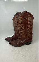 Load image into Gallery viewer, Justin Mens Brown Leather Pointed Toe Mid-Calf Cowboy Western Boots Size 7.5