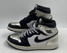 Load image into Gallery viewer, Authentic Nike Womens Air Jordan Retro 1 High Black Silver Tone Sneaker Shoes 9